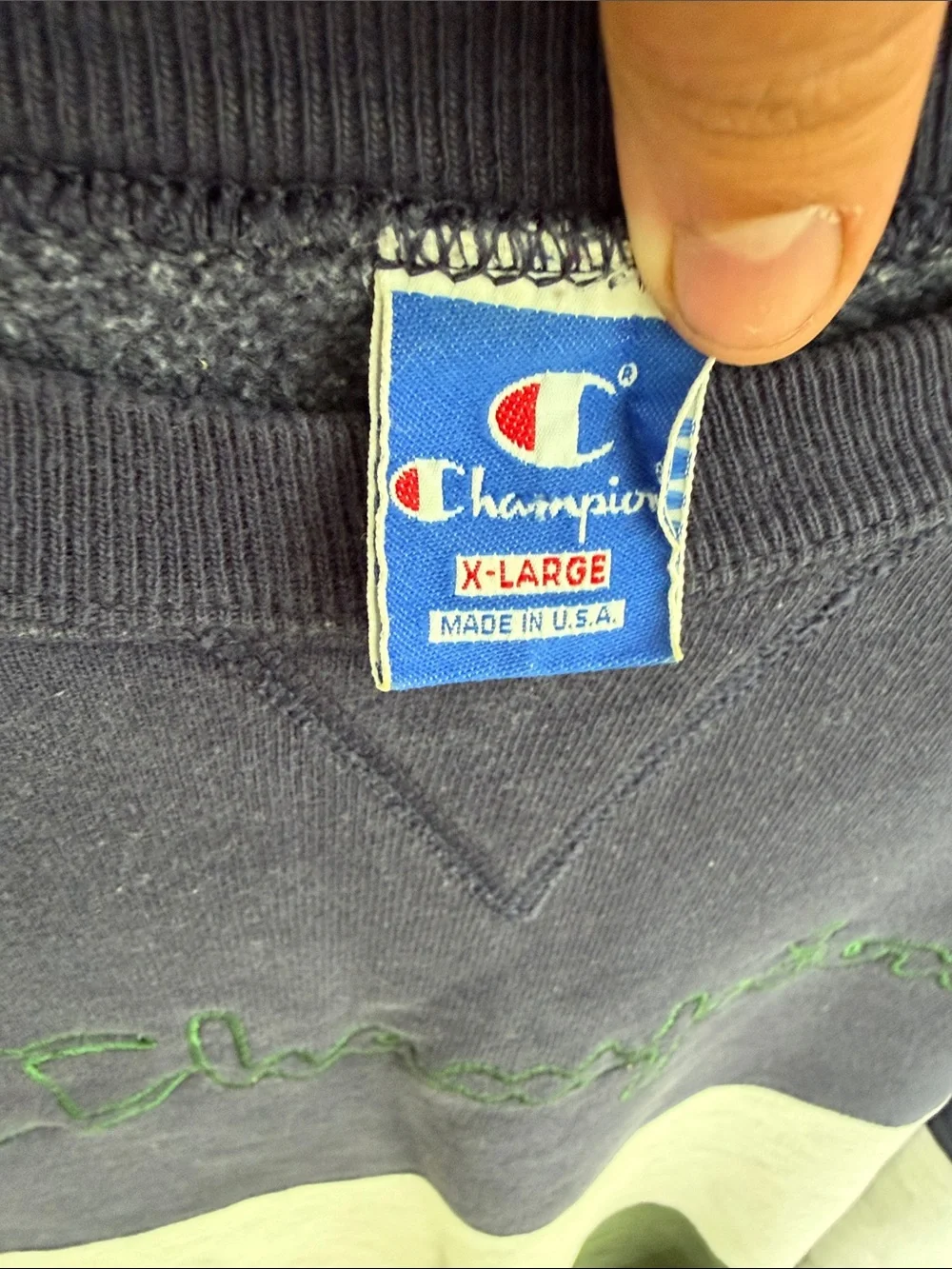 Vintage Champion Navy, Gray & Green Colorblock Crewneck Sweatshirt